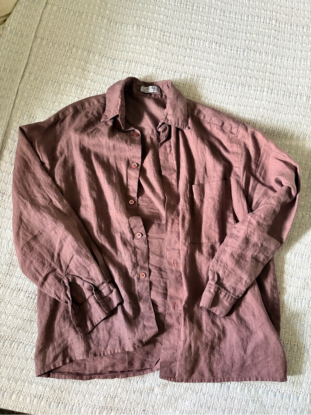 Vintage Calvin Klein Linen Women’s Button-Down Shirt in Burgundy